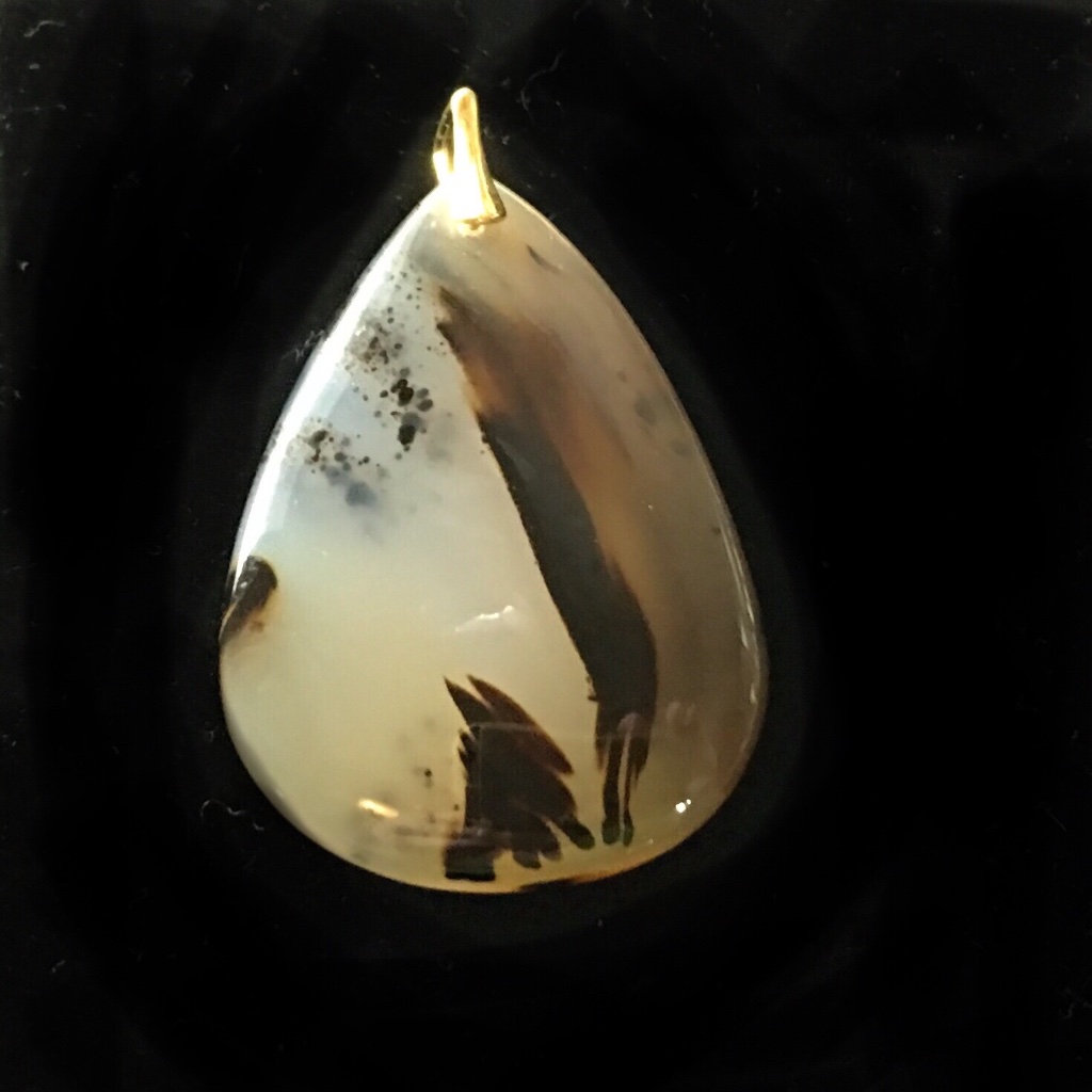 All Natural Dendritic Agate On Sterling Bail - Meditating Monk - Just Under 2”